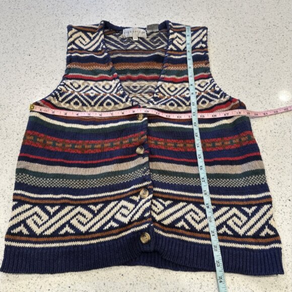 VTG CottageCore Women's P/M Striped Sweater Vest Funky Bright Fair Isle Aztek - Picture 7 of 9